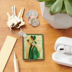 Vintage St. Patrick's Day Lass Wearing Green Key Ring