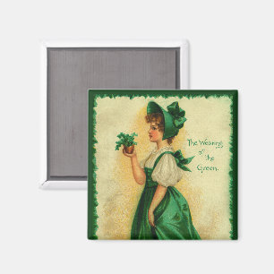 Vintage St. Patrick's Day Lass Wearing Green Magnet