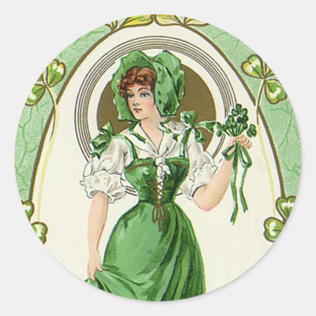 Vintage St. Patrick's Day, My Pretty Irish Colleen Classic Round Sticker (Front)