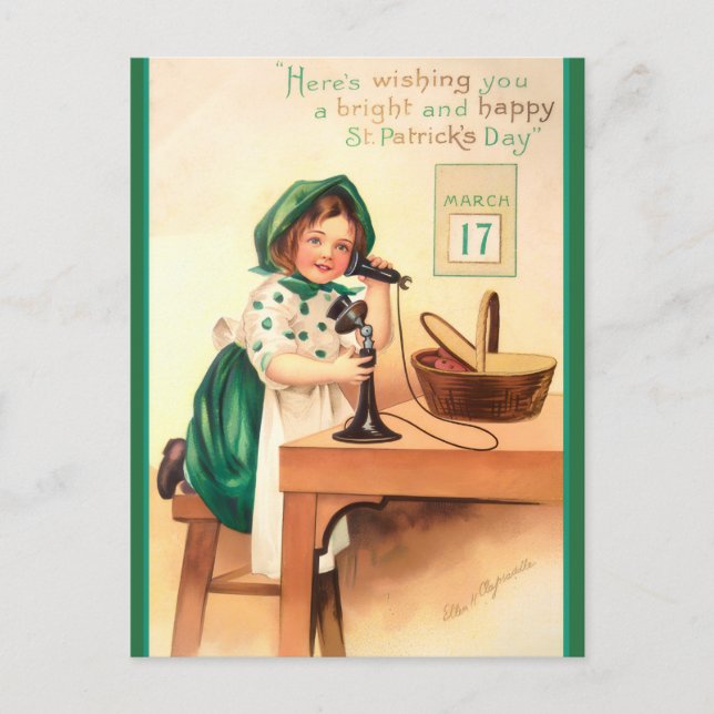 Vintage St Patricks Day Phone Call Postcard (Front)