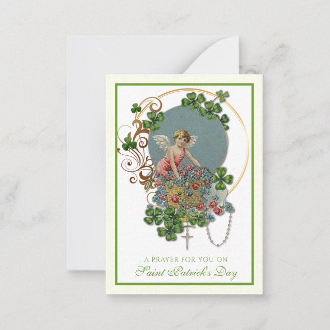 Vintage St. Patrick's Day Prayer Angel Rosary  Card (Front)