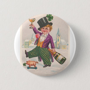 Vintage St Patricks Day Shamrock Champagne 6 Cm Round Badge