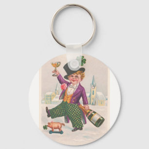 Vintage St Patricks Day Shamrock Champagne Key Ring
