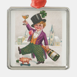 Vintage St Patricks Day Shamrock Champagne Metal Tree Decoration