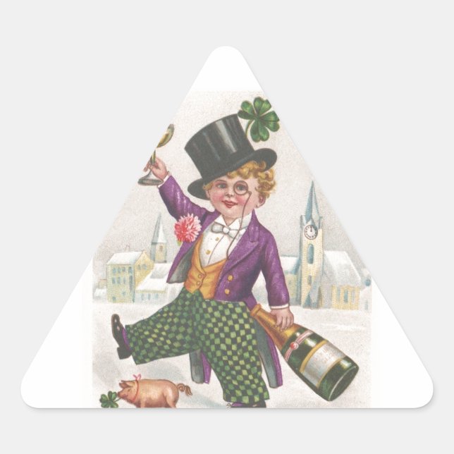 Vintage St Patricks Day Shamrock Champagne Triangle Sticker (Front)
