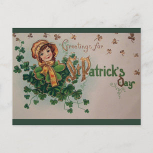 Vintage St. Patrick's Day Shamrocks and Irish Lass Postcard