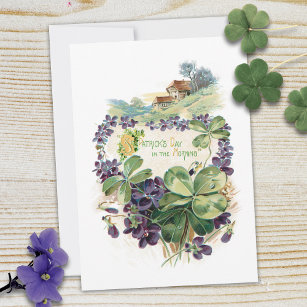 Vintage St. Patrick's Day Shamrocks & Violets Holiday Card
