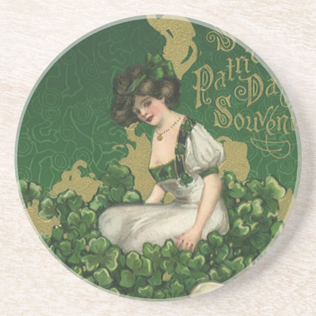 Vintage St. Patrick's Day Souvenir, Irish Lass Coaster (Front)