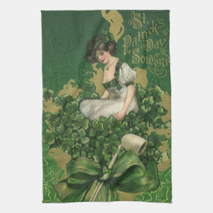 Vintage St. Patrick's Day Souvenir, Irish Lass Tea Towel