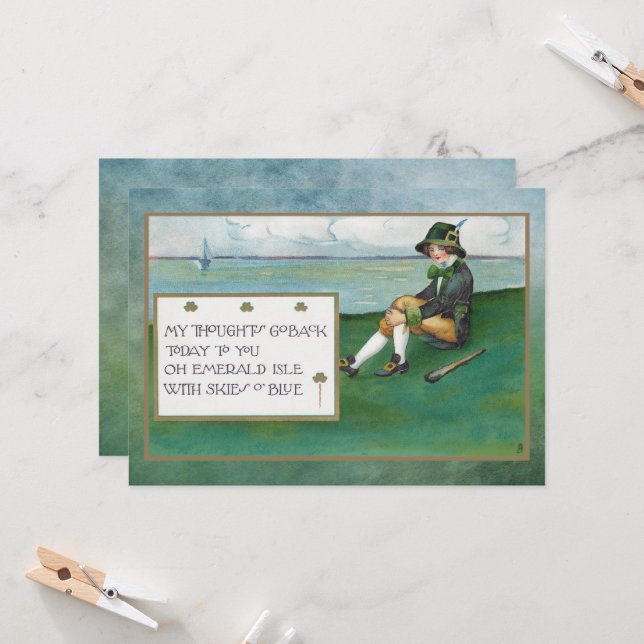 Vintage St. Patrick's Day with Child and Greeting Card (Front/Back In Situ)