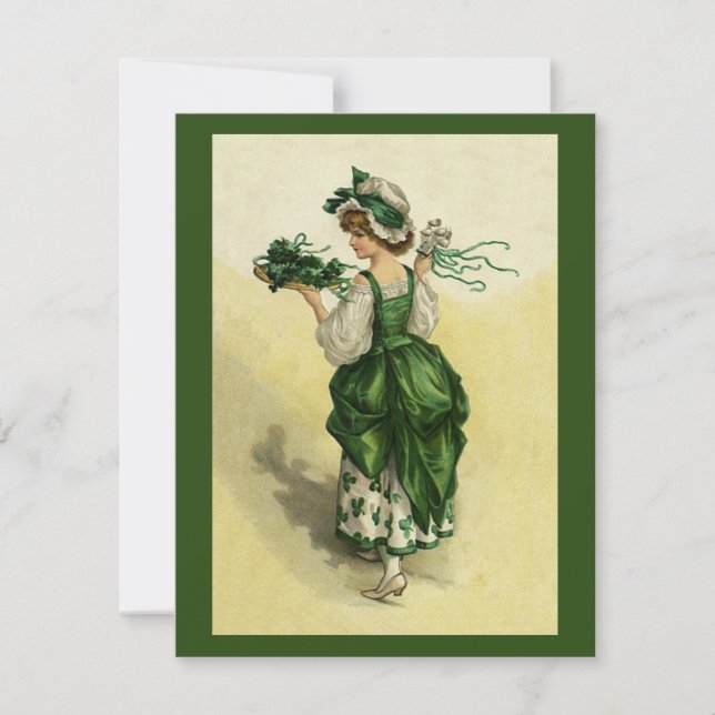 Vintage St. Patrick's Day, Woman Green Shamrocks Card (Front)