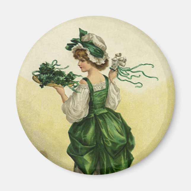 Vintage St. Patrick's Day, Woman Green Shamrocks Magnet (Front)