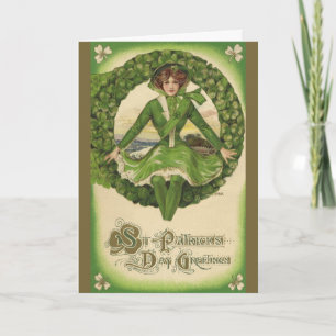 Vintage St. Patrick's Day, Wreath with Irish Lass Card