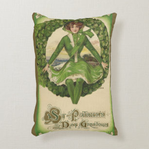 Vintage St. Patrick's Day, Wreath with Irish Lass Decorative Cushion