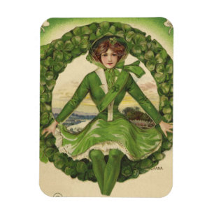 Vintage St. Patrick's Day, Wreath with Irish Lass Magnet