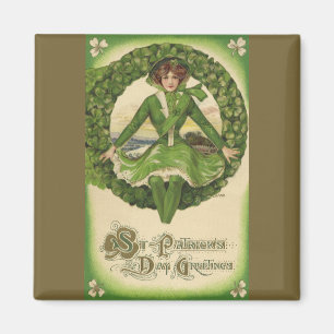 Vintage St. Patrick's Day, Wreath with Irish Lass Magnet