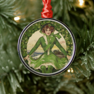 Vintage St. Patrick's Day, Wreath with Irish Lass Metal Tree Decoration