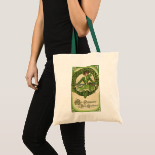 Vintage St. Patrick's Day, Wreath with Irish Lass Tote Bag