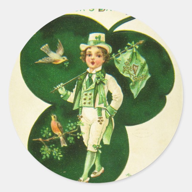 Vintage St Patrick's Greeting Classic Round Sticker (Front)