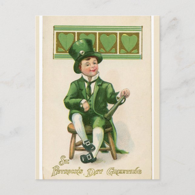 Vintage St Patrick's Lucky Loving Leprechaun Postcard (Front)