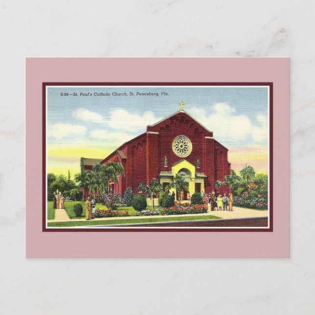 Vintage St. Paul's Catholic Church St. Petersburg Postcard (Front)