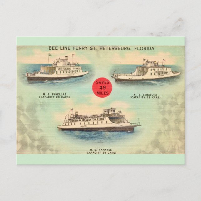 Vintage St Petersburg Ferries Postcard (Front)
