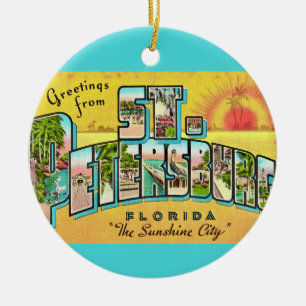 Vintage St Petersburg Florida Postcard Ceramic Tree Decoration