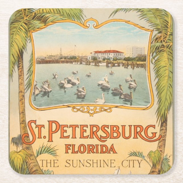 Vintage St Petersburg Florida The Sunshine City Square Paper Coaster (Front)