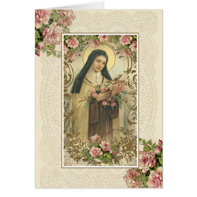 Vintage St. Therese Religious Pink Roses  (Front)