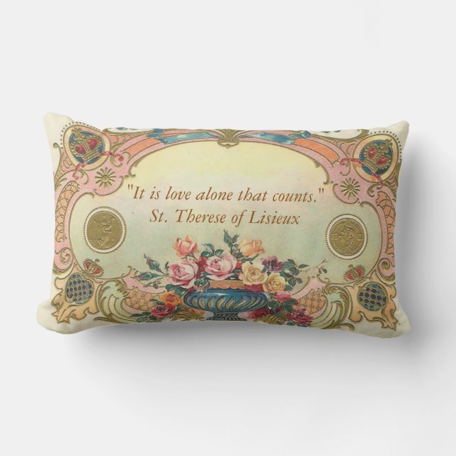 Vintage St. Therese Roses Love Lumbar Cushion (Front)
