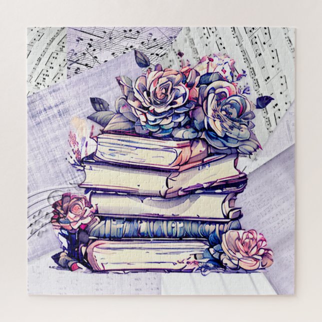 Vintage Stack of Books and Roses Jigsaw Puzzle (Vertical)