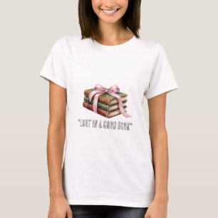Vintage Stack of Books with Pink Ribbon Bow - Dark T-Shirt