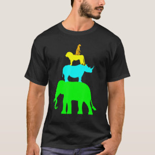 Vintage Stacked Wild Animals Colorful Retro Colors T-Shirt