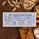 Vintage Stadium Ticket Baseball Bar Mitzvah Blue Invitation<br><div class="desc">An antique inspired baseball stadium bleacher admission ticket for a bar or bat mitzvah. Great for baseball fanatics and sports enthusiasts. Rsvp - contact information on removable stub and back as well for legibility. Most text is customisable, you can change the colour and the backer colour. Click "Customise It" and...</div>