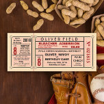 Vintage Stadium Ticket Baseball Birthday Invitation<br><div class="desc">An antique inspired baseball stadium bleacher admission ticket birthday party invitation. Great for kids, baseball fanatics and sports enthusiasts. Rsvp - contact information on removable stub and back as well for legibility. Most text is customisable, you can change the colour and the backer colour. Click "Customise It" and use the...</div>