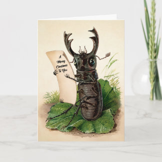 Vintage Stag Beetle Christmas Card