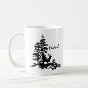 Vintage Stag Deer Black White Animal Personalised Coffee Mug