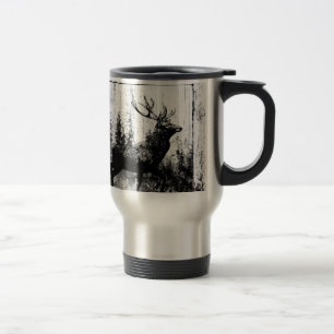 Vintage Stag Deer Black White Animal Travel Mug