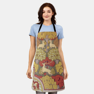 Vintage Stag Deer Forest Sage Green Pattern Apron