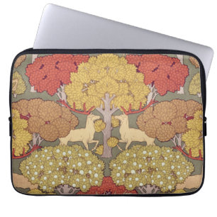 Vintage Stag Deer Forest Sage Green Pattern Laptop Sleeve