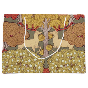 Vintage Stag Deer Forest Sage Green Pattern Large Gift Bag