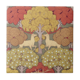 Vintage Stag Deer Forest Sage Green Pattern Tile