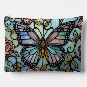 vintage stain glass blue butterfly art  accessory pouch