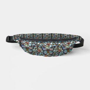 vintage stain glass blue butterfly art  bum bags