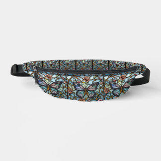 vintage stain glass blue butterfly art bum bags