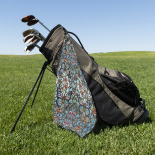 Vintage stain glass blue butterfly art pattern golf towel