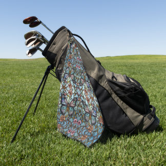 Vintage stain glass blue butterfly art pattern golf towel