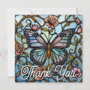 Vintage stain glass blue butterfly art  thank you card