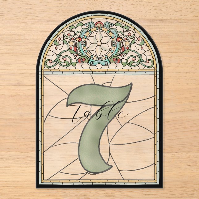 Vintage Stained Glass Effect Acrylic Table Numbers (Front)