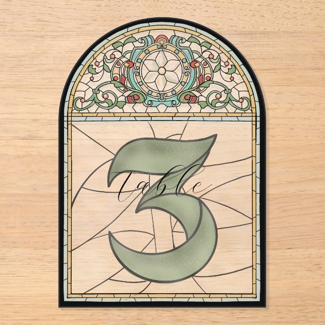 Vintage Stained Glass Effect Acrylic Table Numbers (Front)